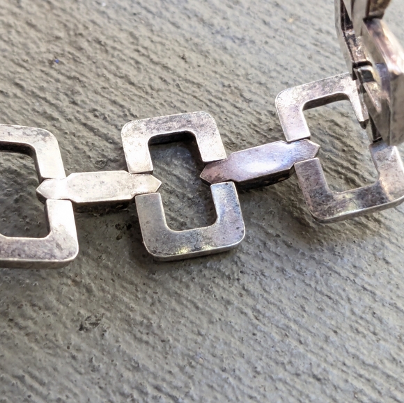 Vintage Sterling Silver Bracelet Two Tone Rectangle Italy 7.5 Modern - Picture 7 of 15
